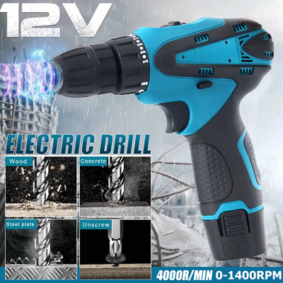 12V Cordless Drill Driver with 42 Accessories with 3/8" Keyless Chuck, 2 Speed, 18+1 Position, Built-In LED