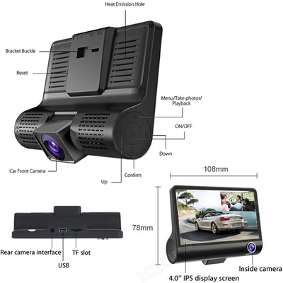 Dash Cam - Front and Rear plus Interior with Loop Recording & 1080P Night Vision