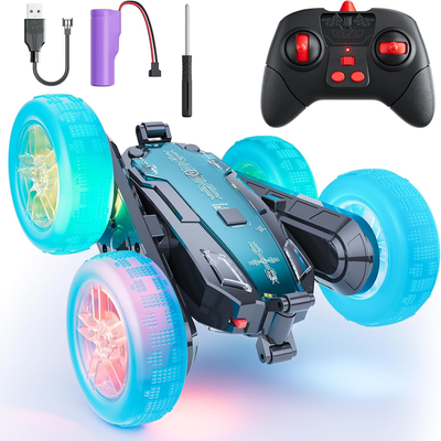 Remote Control Stunt Car - 360° Stunt Rotation 4WD Remote Control Car Double Sided with LED Lights