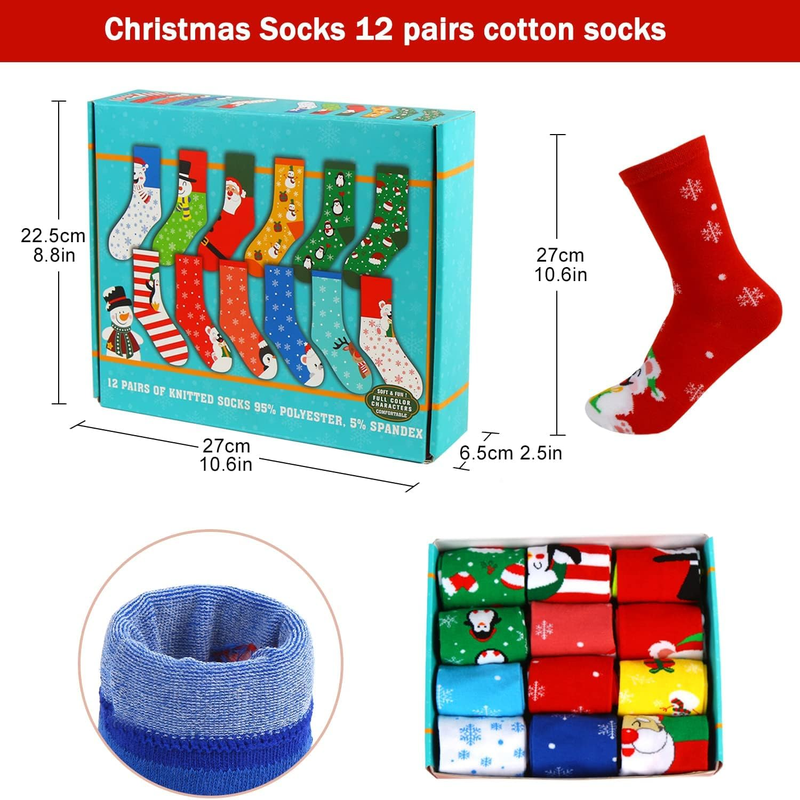 12 Pairs Christmas Winter Fun Socks Unisex Gift Socks for Family