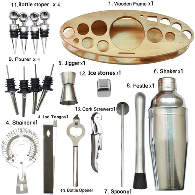 24 Pcs 750ml Cocktail Shaker Set with Stand, Stainless Steel