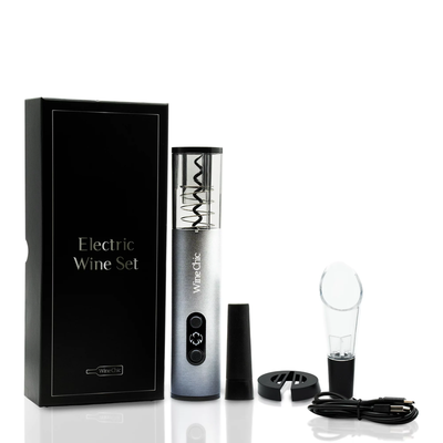 5 Piece Rechargeable Electric Wine Opener Set - Includes Stopper, Pourer, Foil Cutter, Charging Cord (USB-C), Electronic Corkscrew