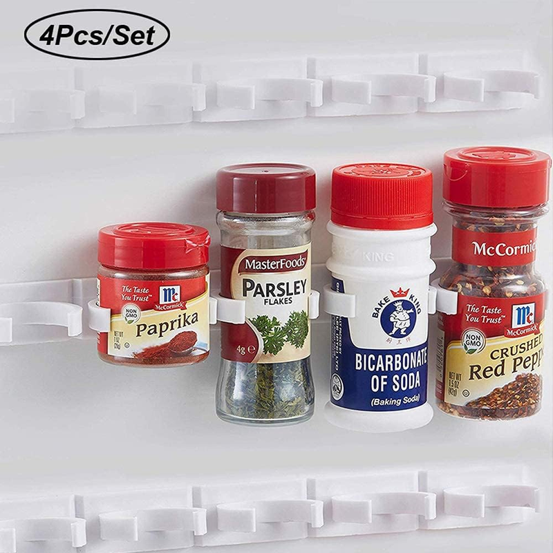 Cabinet Door Spice Gripper Clip Strips for Spice Containers - 4 Strips, Holds 20 Jars