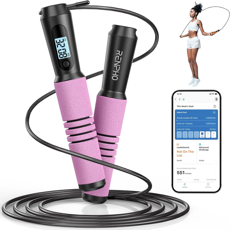 Smart Jump Rope with APP Tracking, Tangle-Free Adjustable Rope with Counter for Workouts