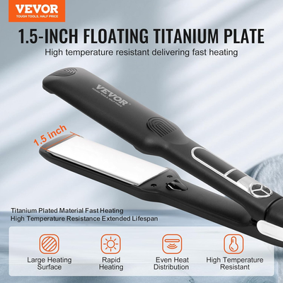 Dual Voltage 1.5-inch Titanium Flat Iron, Negative Ions Hair Straightener with LCD Display and 25 Temp Levels