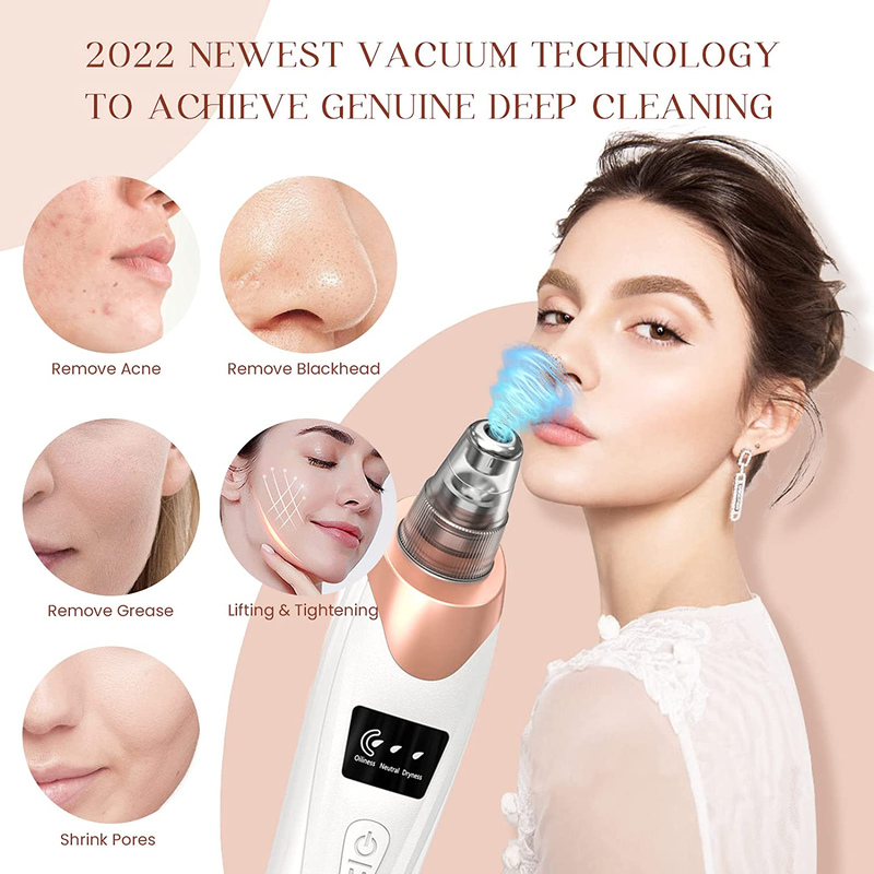  Blackhead Remover Pore Vacuum,Facial Pore Cleaner-5 Suction Power,5 Probes,USB Rechargeable Blackhead Vacuum Kit Electric Acne Extractor Tool 