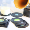  Set of 6 Retro Record Coasters for Drinks with Vinyl Holder