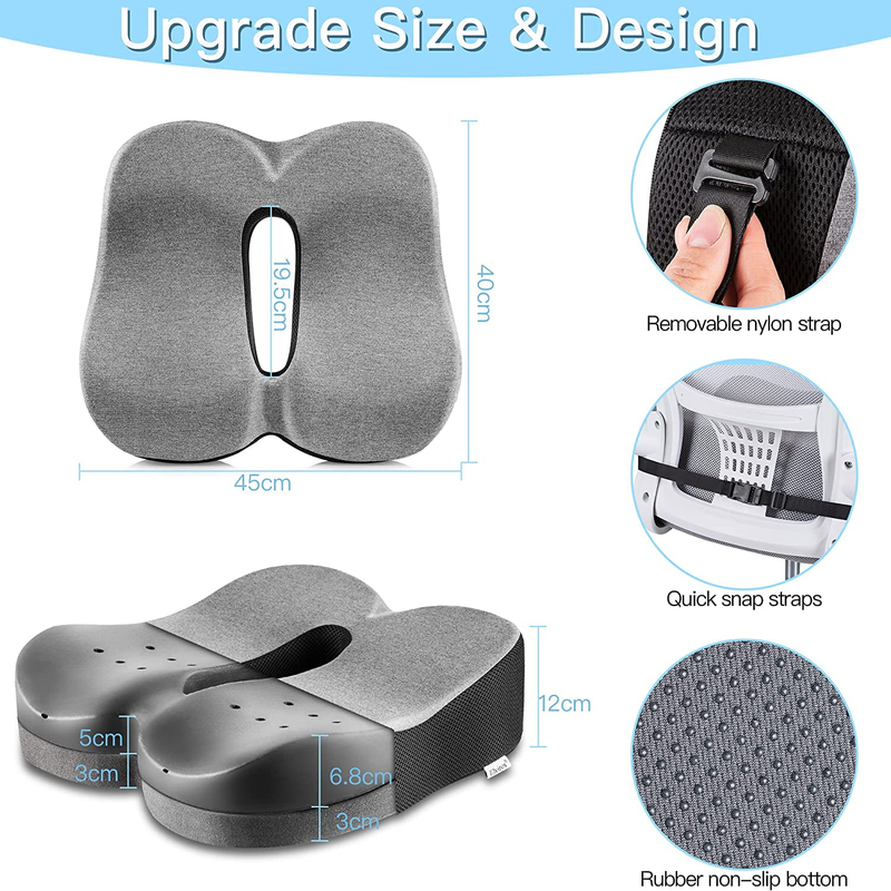 Adjustable Height Memory Foam Seat Cushion, Non-Slip Chair Pad 