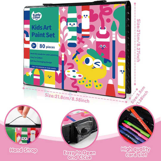 80-Piece Kids Art Supplies Set, Portable Art Case with Gouache, Colored Pencils, Crayons, Markers & More