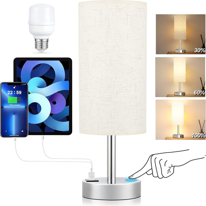 3 Way Dimmable Touch Lamp, USB C&A Fast Charging Ports