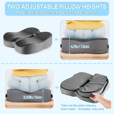 Adjustable Height Memory Foam Seat Cushion, Non-Slip Chair Pad 