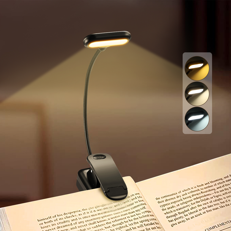 2 Pack Rechargeable Clip On Lightweight Book Lights - 6 LED, 3 Brightness Levels & 3 Color Temperatures