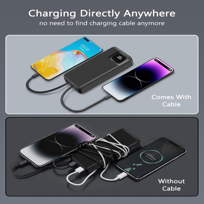 20000mAh Power Bank with 2 Built-in Cables, 22.5W Fast Charging with Screen, Portable Charger