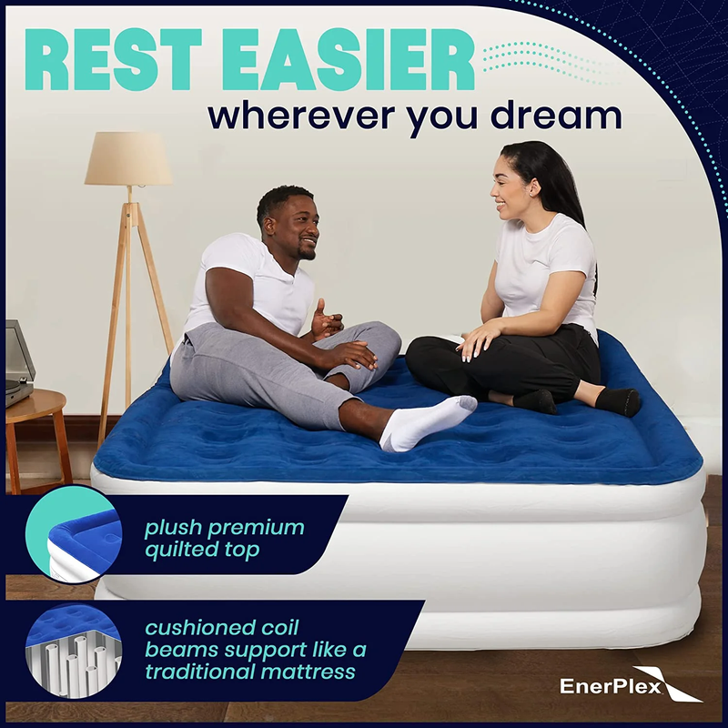 Double Height Inflatable Mattress with Built-In Pump