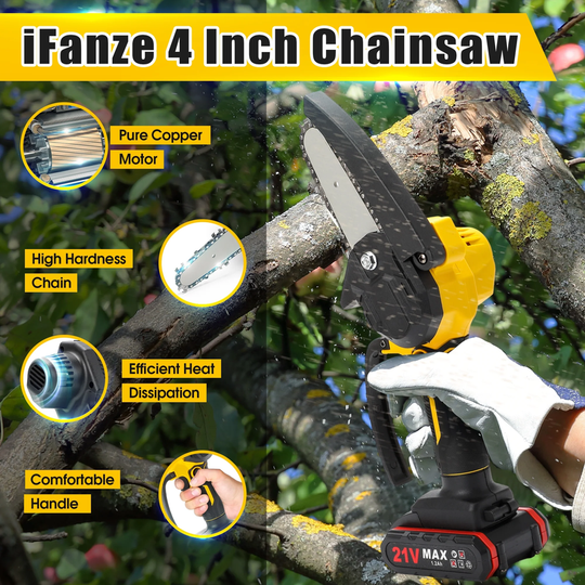 4 Inch Mini Chainsaw with 2 Batteries, Portable Cordless Tree Trimming