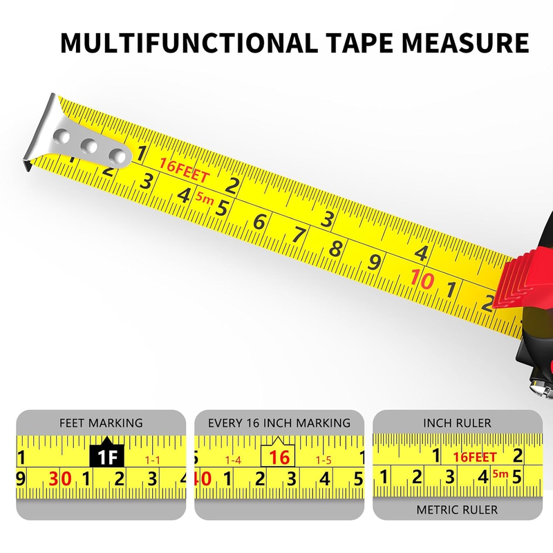 16 FT Self-Locking Tape Measure, Steel Made Retractable