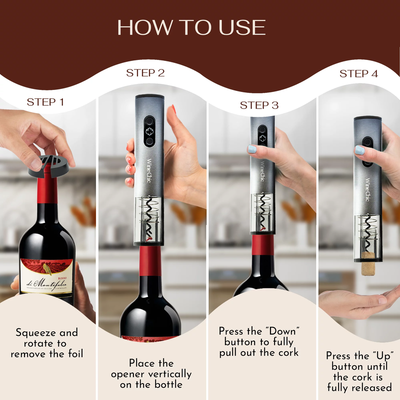 5 Piece Rechargeable Electric Wine Opener Set - Includes Stopper, Pourer, Foil Cutter, Charging Cord (USB-C), Electronic Corkscrew