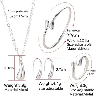 4 Piece Silver Jewelry Set - Teardrop Pendant Necklace, Earrings &  Bracelet