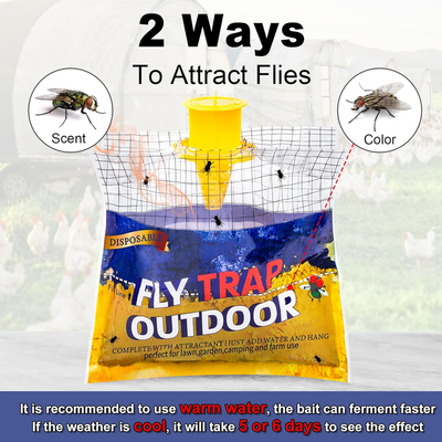 10 Pack Disposable Fly Traps-  Outdoor Hanging, Fly Trap Bags with Natural Attractant 