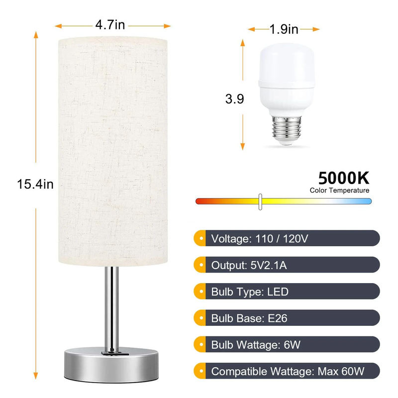 3 Way Dimmable Touch Lamp, USB C&A Fast Charging Ports