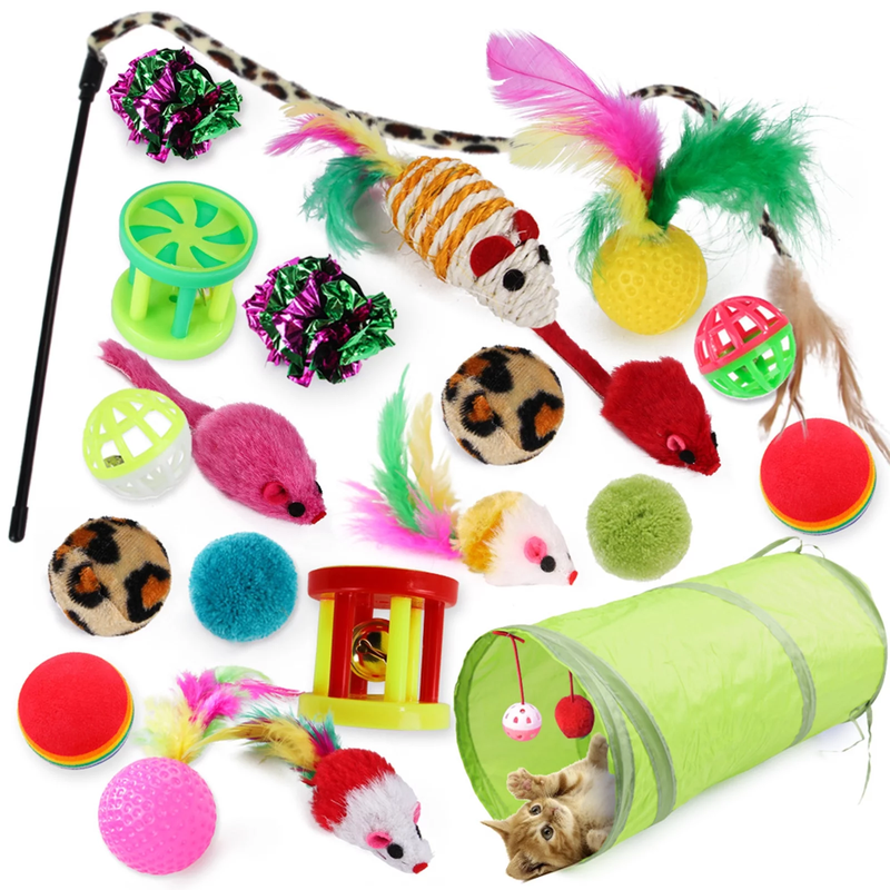 21 Piece Cat Toy Assortments with Tunnel