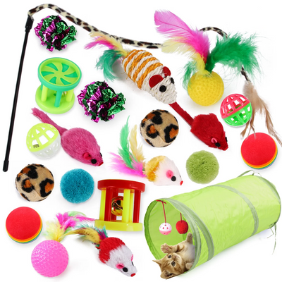 21 Piece Cat Toy Assortments with Tunnel