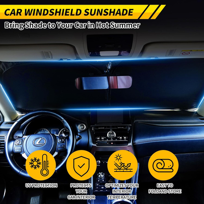 Car Windshield Sun Shade with Storage Pouch, Foldable UV Protection