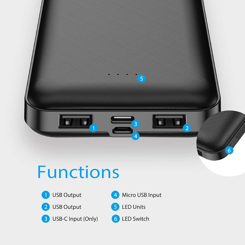 2-Pack Slim 15000mAh Battery Packs - 5V/2A USB Output Ports and USB C Fast Input Travel Fast Chargers