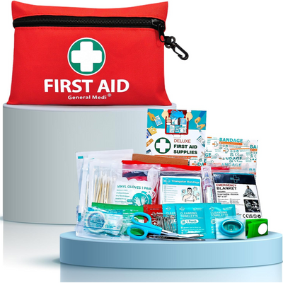 110 Piece First Aid Kit - Includes Emergency Foil Blanket, Scissors for Travel, Home or Office