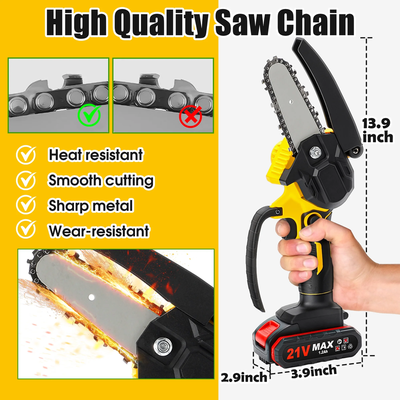 4 Inch Mini Chainsaw with 2 Batteries, Portable Cordless Lightweight Handled Chain Saw