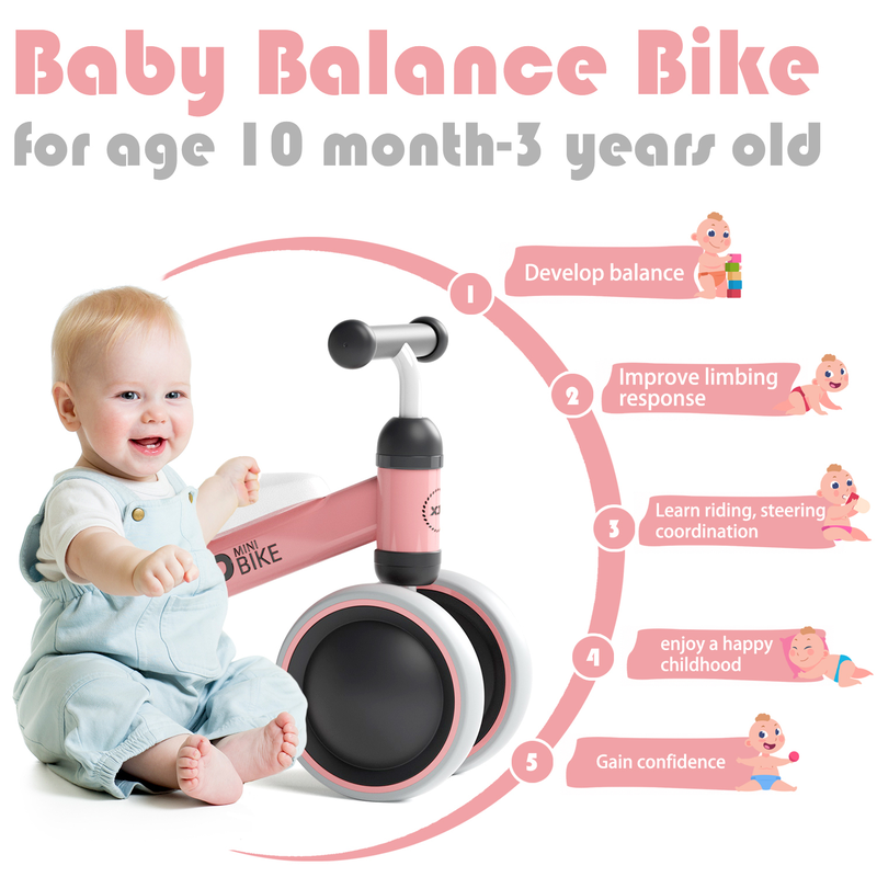 Balance Bike Baby Walker No Pedal Infant Bicycle with 4 Wheels