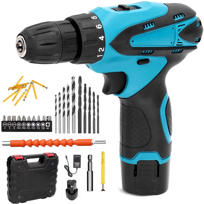 12V Cordless Drill Driver with 42 Accessories with 3/8" Keyless Chuck, 2 Speed, 18+1 Position, Built-In LED