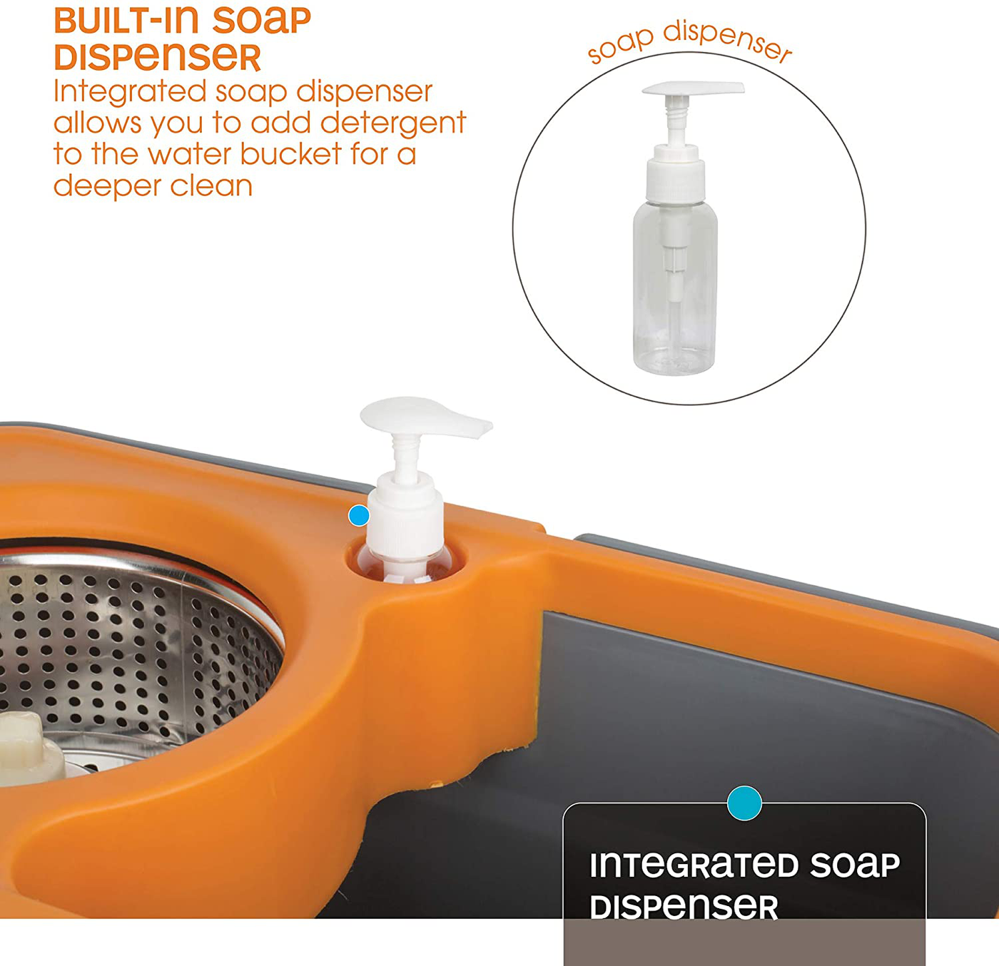 Casabella Microfiber Spin Mop and Bucket System with Replacement Head Refill, Graphite/Orange
