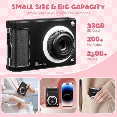 1080P Kids Digital Camera with 32GB Card, 48MP 8X Zoom Digital Point and Shoot Camera