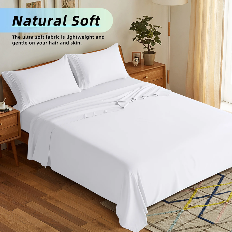 SONORO KATE Bed Sheets Set, 1800 Series Microfiber Deep Pocket 4 Pieces Luxury Soft Sheet Set, Queen, White