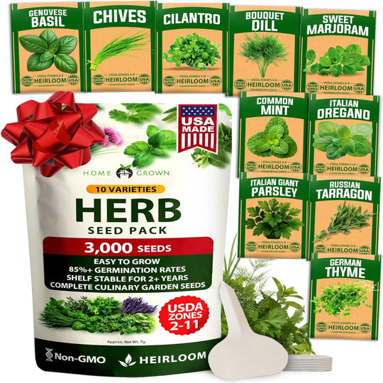Variety Herb Seeds Kit – 3000+ Heirloom Non GMO Seeds, Indoor Outdoor Planting