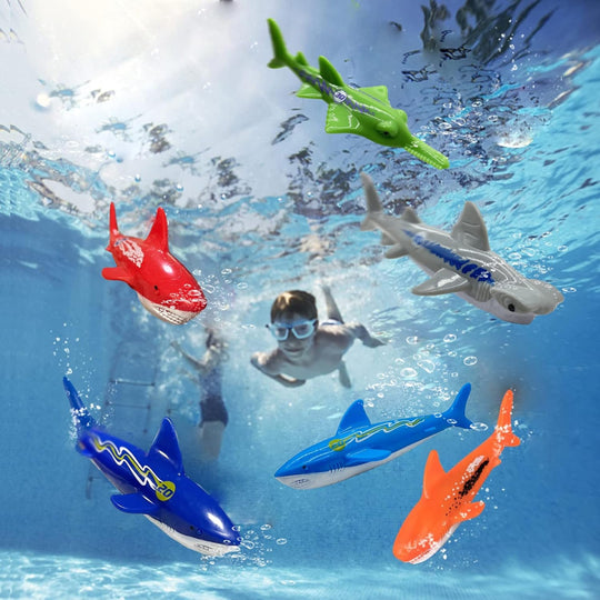 6-Piece Diving Pool Toy Set – Shark Dive Toys for Kids – Hammerhead & Sawshark Sinking Figures – Underwater Play & Pool Fun