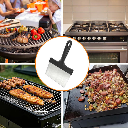 3-in-1 Stainless Steel Grill Scraper – Heavy Duty Griddle Cleaner with Comfort Grip Handle