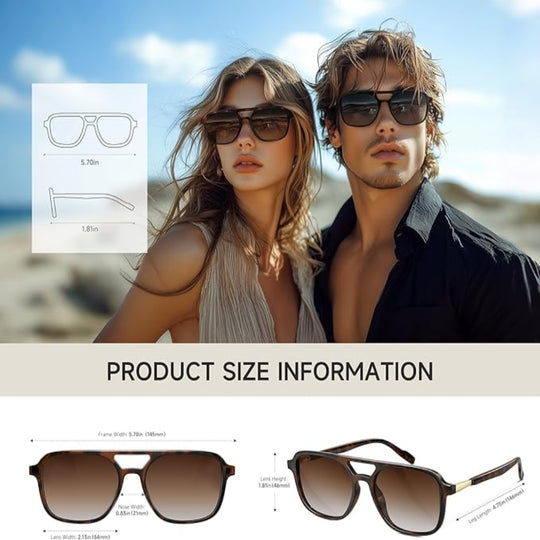 3-Pack Retro Aviator Sunglasses – Polarized UV Protection – Vintage 70s Rectangle Style for Men & Women – Trendy Sun Glasses