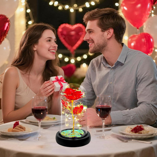 Light-Up Rose in Glass Dome – Gift for Her, Mom, Wife, Grandma, Colorful Rainbow Flowers