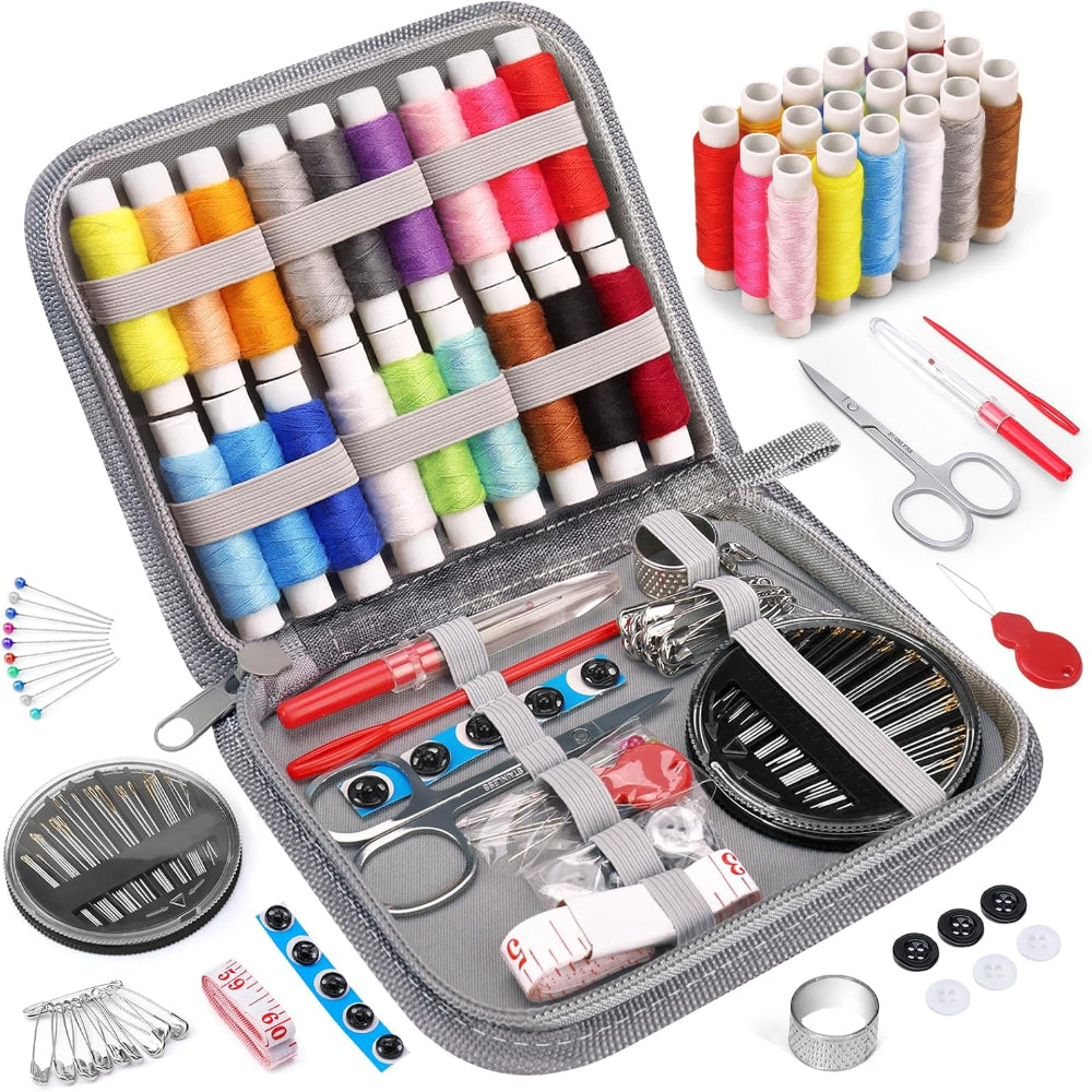 Deluxe Sewing Kit Supplies Accessories Contains Thread, Needles, Scissors, College Dorm Room Essentials (Black, M)