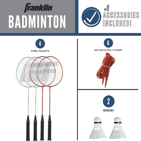 Badminton Net Set - Outdoor Backyard Beach Game with Rackets, Birdies, and a Portable Net