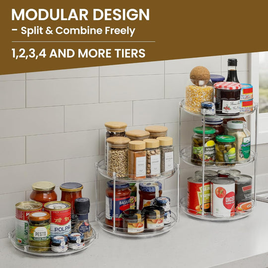 2 Tier Rotating Lazy Susan Organizer Non-Skid Acrylic Storage Tray for Kitchen