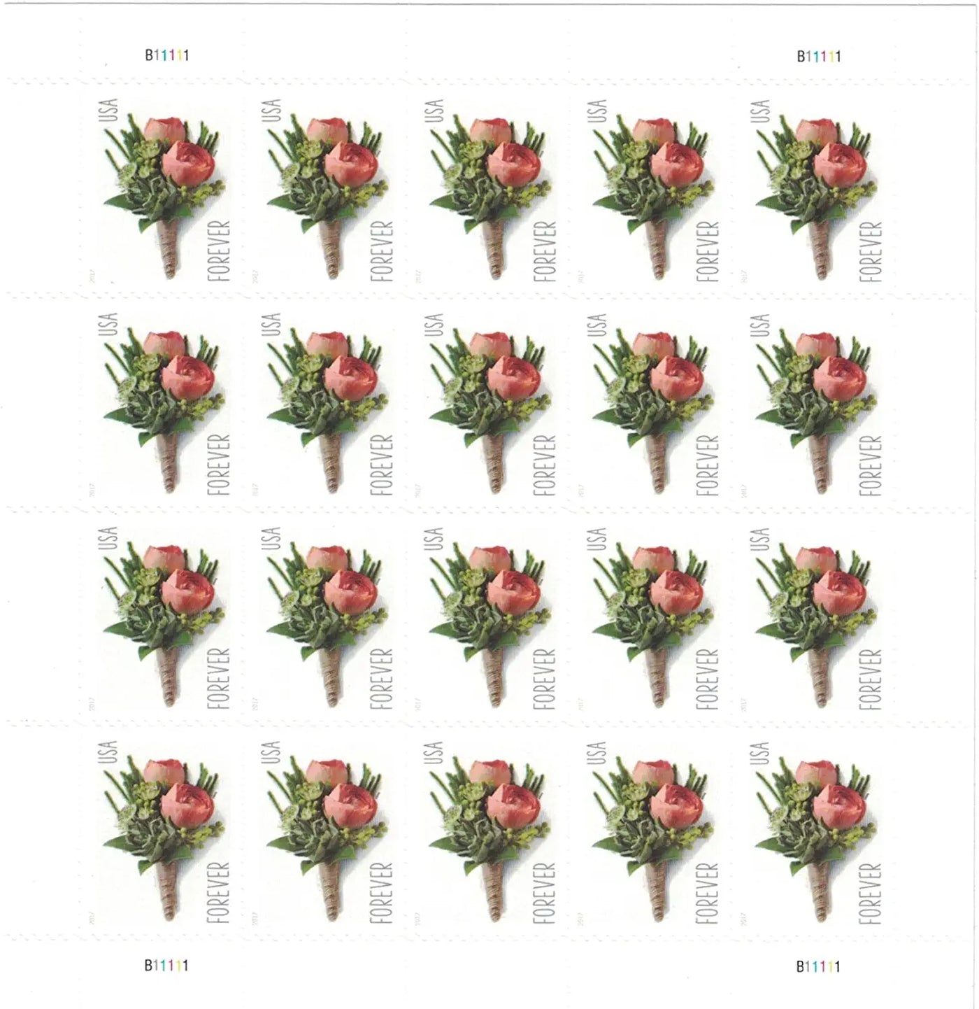 USPS Celebration Boutonniere 2017 Forever Stamps - Sheet of 20 Postage Stamps
