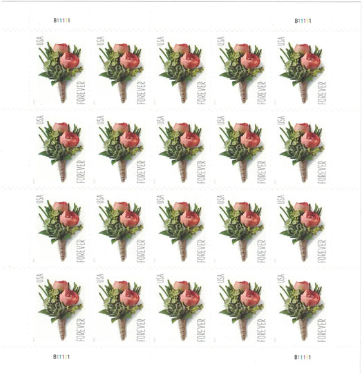 USPS Celebration Boutonniere 2017 Forever Stamps - Sheet of 20 Postage Stamps
