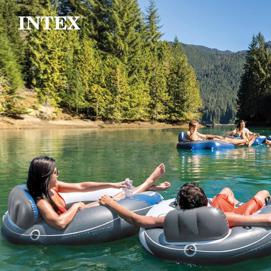 Inflatable River Float Lounge with Backrest Cup Holders and Grab Handles
