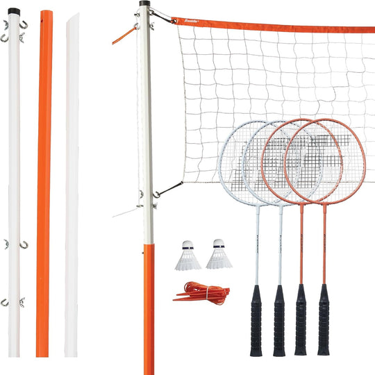 Badminton Net Set - Outdoor Backyard Beach Game with Rackets, Birdies, and a Portable Net