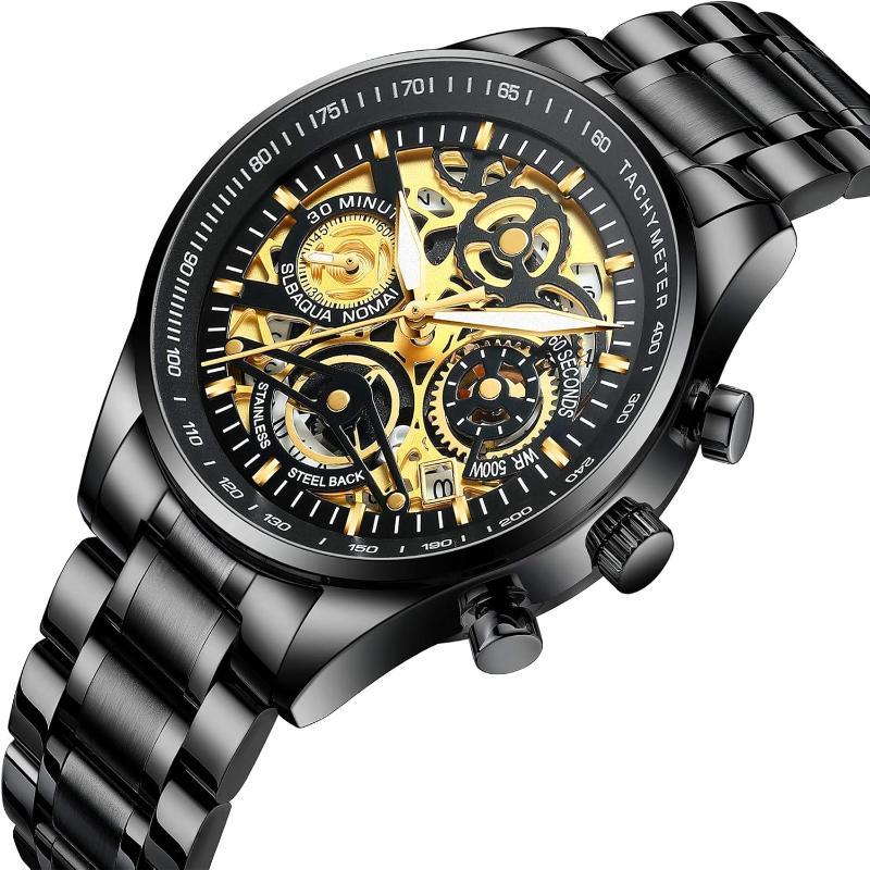 Men's Analog Chronograph Military Watch - Waterproof Quartz Gold Stainless Steel