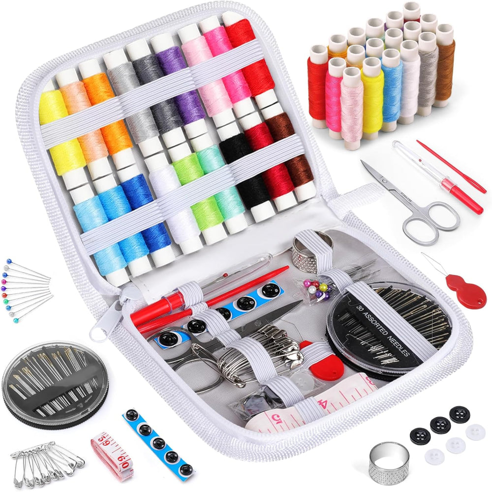 Deluxe Sewing Kit Supplies Accessories Contains Thread, Needles, Scissors, College Dorm Room Essentials (Black, M)