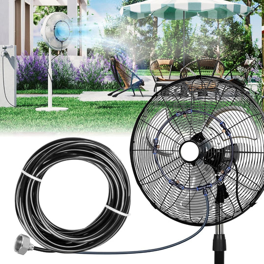 Outdoor Misting Fan Kit for Patio, Backyard, and Poolside Cooling with Brass Nozzles